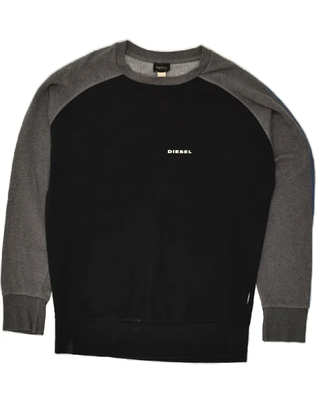 DIESEL Mens Sweatshirt Jumper Medium Black Colourblock Cotton Hoodie with Full-Zip Functional Layering