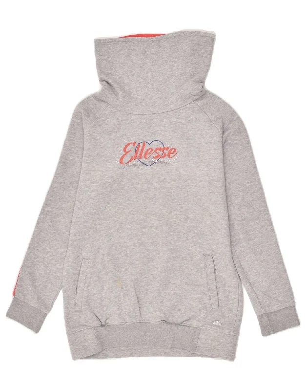 ELLESSE Girls Graphic Sweatshirt Jumper 11-12 Years Grey Colourblock Hoodie with Slim Fit Tailored Modern