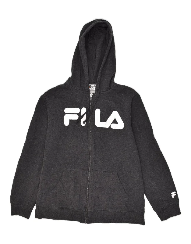 FILA Boys Graphic Zip Hoodie Sweater 13-14 Years Grey Cotton Hoodie with Illustration Artistic Creative