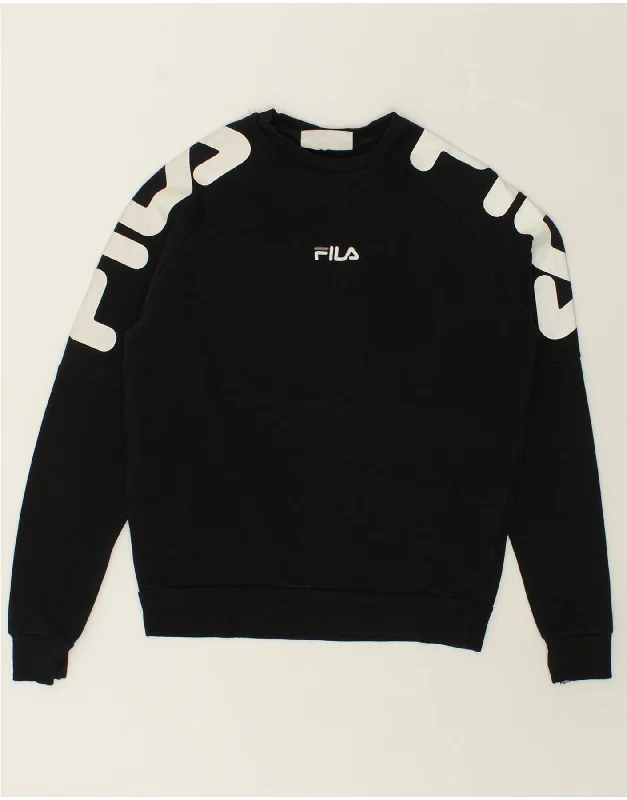 FILA Mens Graphic Sweatshirt Jumper XS Black Cotton Hoodie with Earth Tones Natural Calm