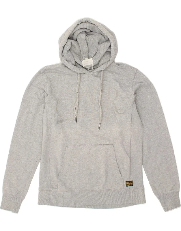 G-STAR Mens Graphic Hoodie Jumper Large Grey Cotton Hoodie with Zipper Placket Modern Functional