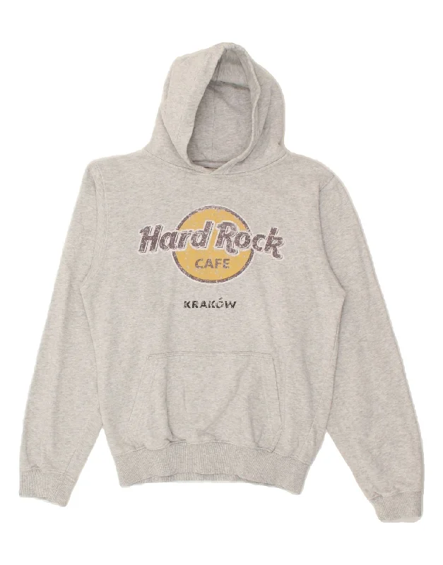 HARD ROCK Mens Krakow Graphic Hoodie Jumper Small Grey Cotton Hoodie with Side Slits Relaxed Casual