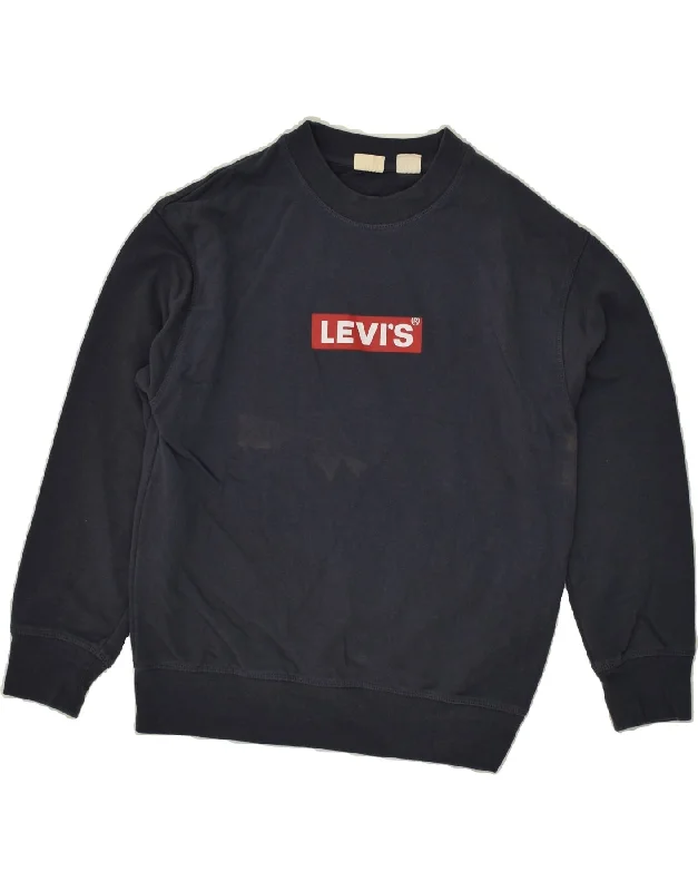 LEVI'S Womens Graphic Sweatshirt Jumper UK 10 Small Navy Blue Cotton Hoodie with Gradient Ombre Colorful