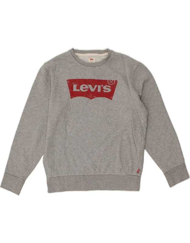 LEVI'S Womens Oversized Graphic Sweatshirt Jumper UK 10 Small Grey Cotton Hoodie with Crew Neck Simple Timeless