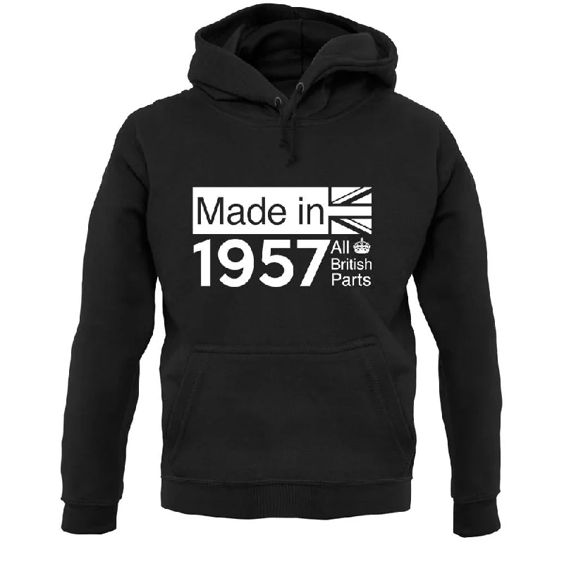 Made In 1957 All British Parts Crown Unisex Hoodie Hoodie with Rolled Sleeves Casual Relaxed