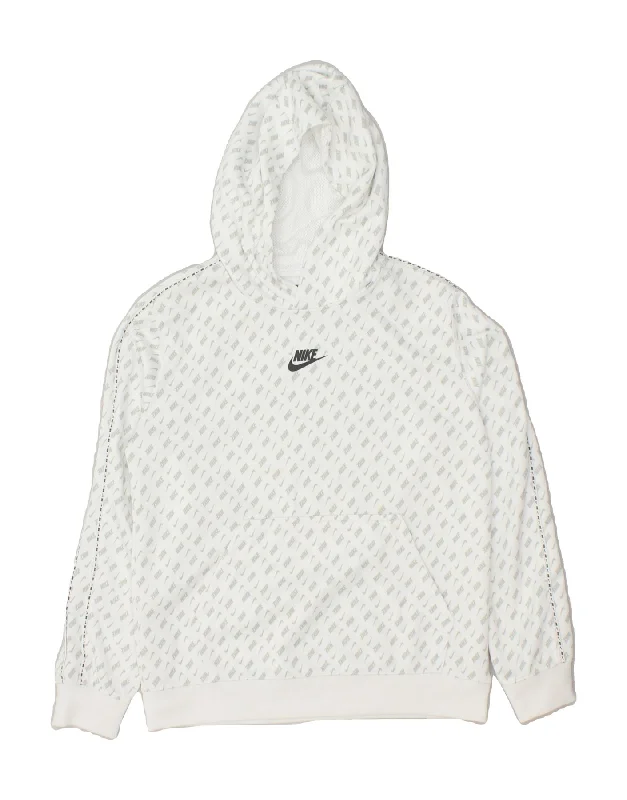 NIKE Boys Graphic Hoodie Jumper 12-13 Years Large  White Polyester Hoodie with Hem Detail Decorative Unique