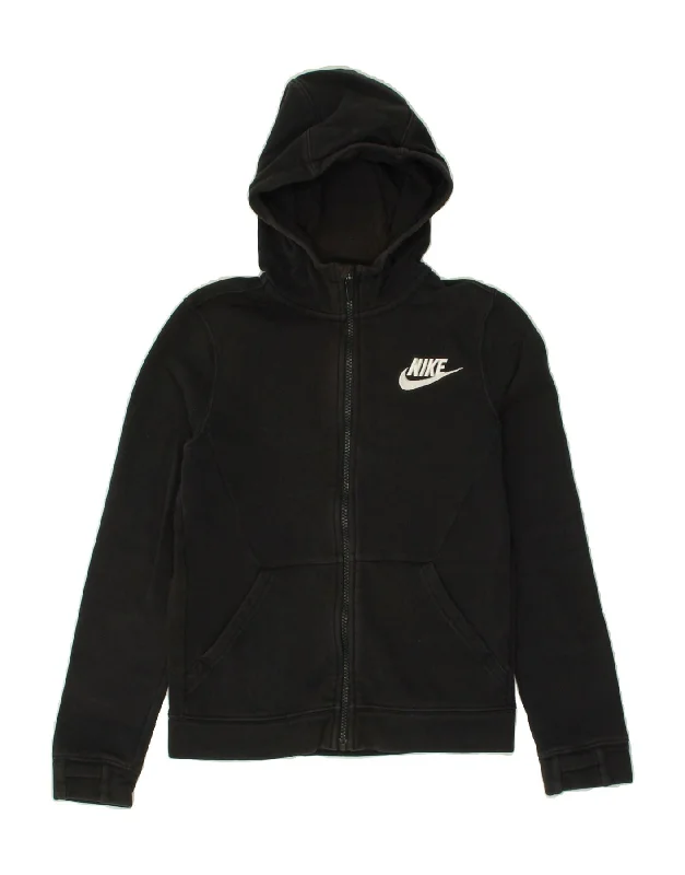 NIKE Boys Graphic Zip Hoodie Sweater 10-11 Years Medium Black Cotton Hoodie with Crew Neck Simple Timeless