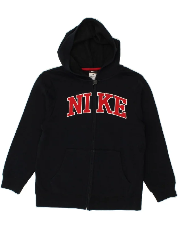 NIKE Boys Graphic Zip Hoodie Sweater 10-11 Years Medium  Navy Blue Hoodie with Half-Zip Sporty Casual