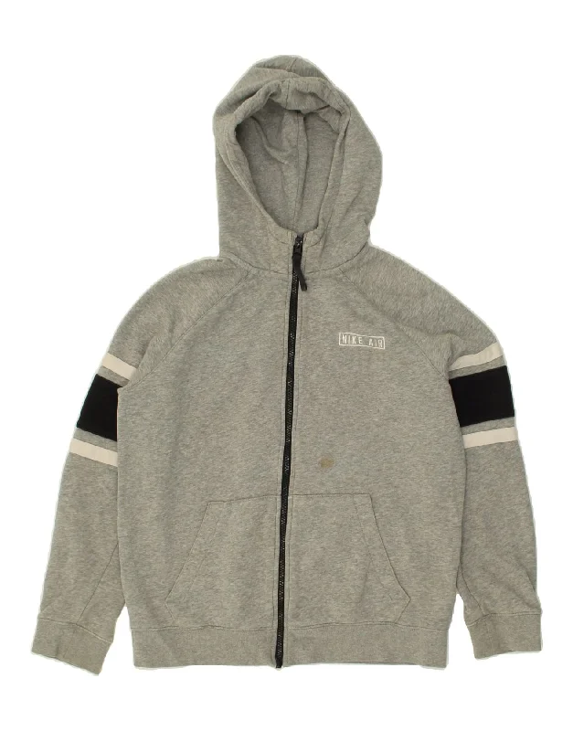 NIKE Boys Graphic Zip Hoodie Sweater 13-14 Years XL Grey Colourblock Hoodie with Set-In Sleeves Structured Classic