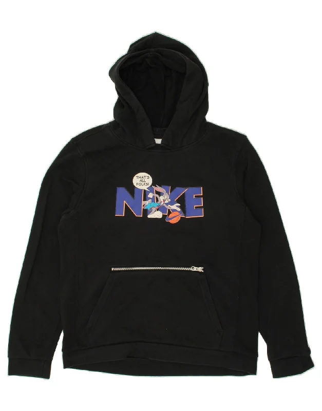 NIKE Boys Looney Tunes Graphic Hoodie Jumper 13-14 Years XL Black Cotton Hoodie with Mesh Breathable Sporty