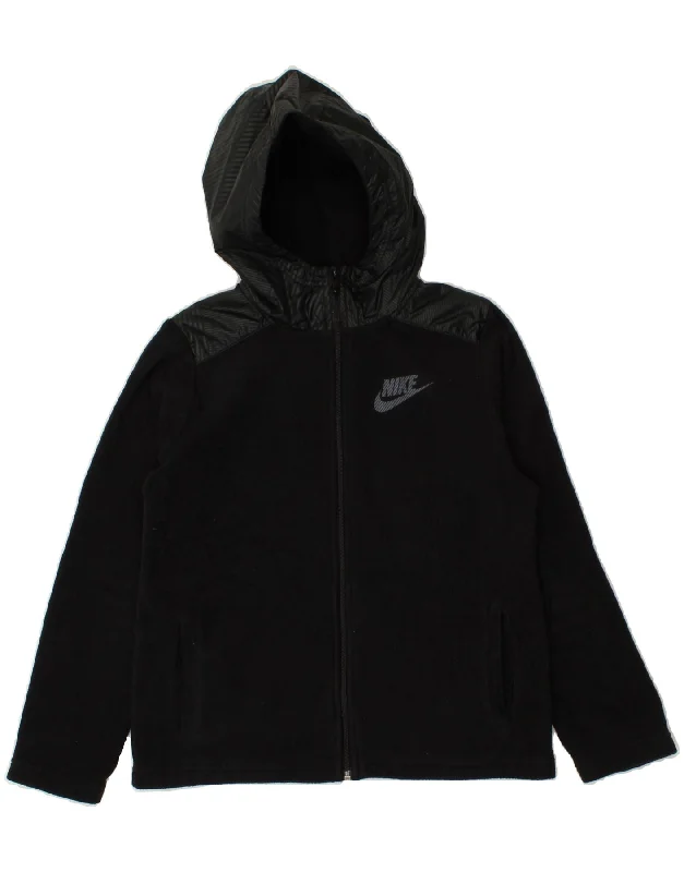 NIKE Boys Zip Hoodie Sweater 12-13 Years Large  Black Polyester Hoodie with Set-In Sleeves Structured Classic