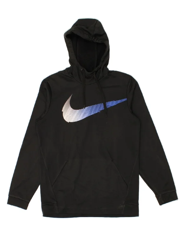 NIKE Mens Dri Fit Graphic Hoodie Jumper Small Black Polyester Hoodie with Strings Custom Fit Adjustable