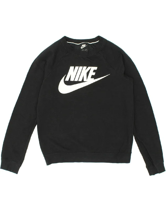 NIKE Womens Crop Graphic Sweatshirt Jumper UK 6 XS Black Cotton Hoodie with Ribbed Neckline Snug Warm