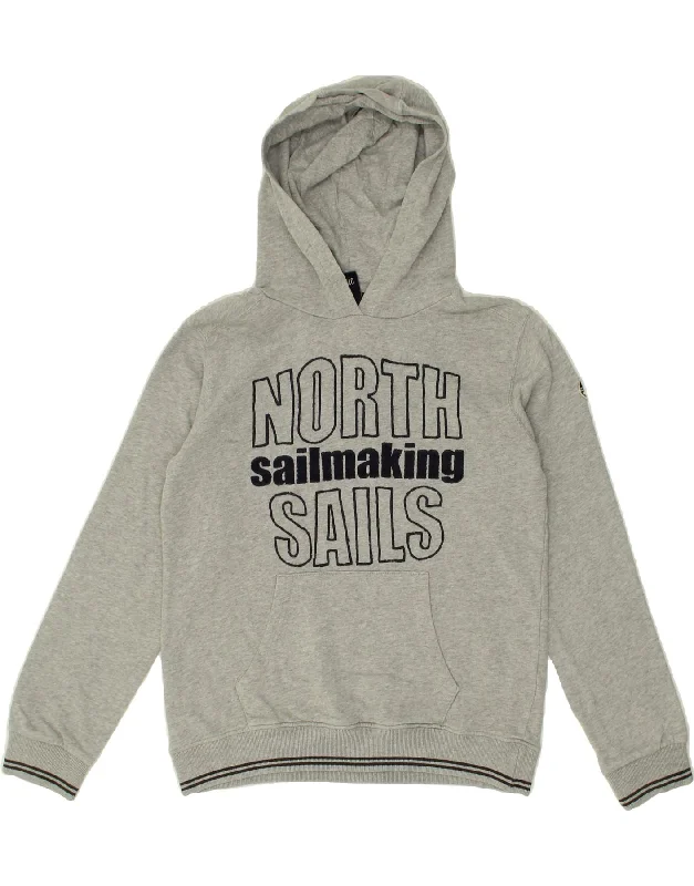 NORTH SAILS Boys Graphic Hoodie Jumper 9-10 Years Grey Cotton Hoodie with Hidden Zipper Minimalist Clean