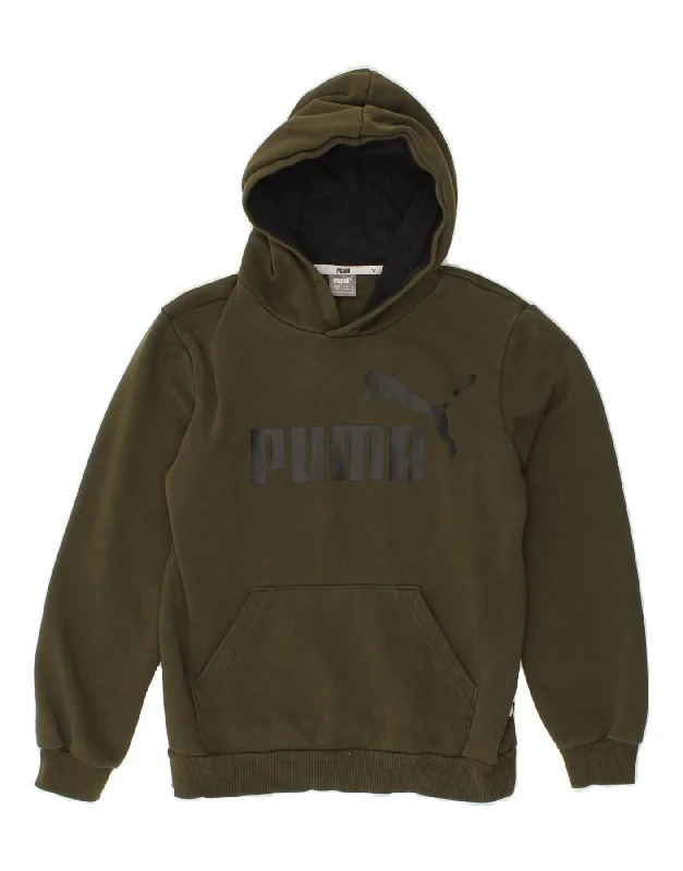 PUMA Boys Graphic Hoodie Jumper 11-12 Years Khaki Cotton Hoodie with Hem Fringe Bohemian Relaxed