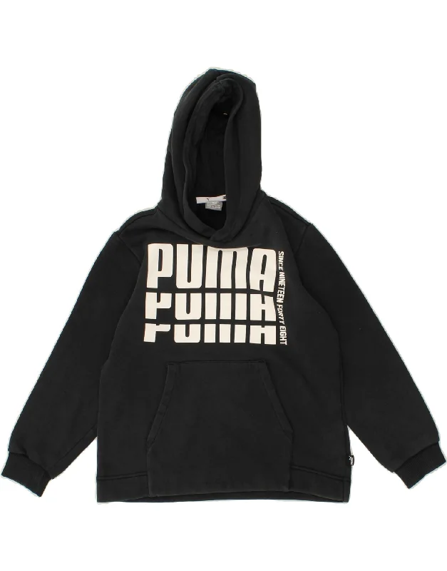 PUMA Boys Graphic Hoodie Jumper 9-10 Years Black Cotton Hoodie with Strings Custom Fit Adjustable