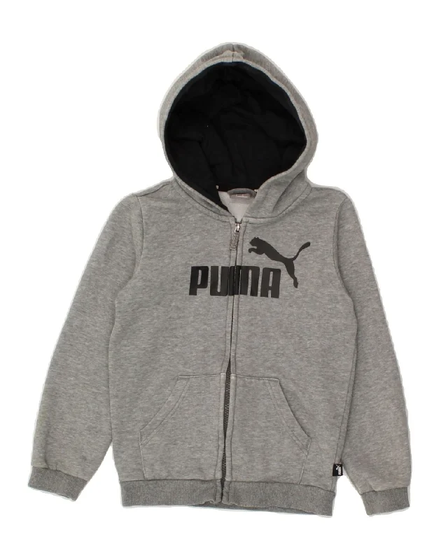 PUMA Boys Graphic Zip Hoodie Sweater 7-8 Years Grey Cotton Hoodie with Ribbed Cuffs Snug Fit Comfort