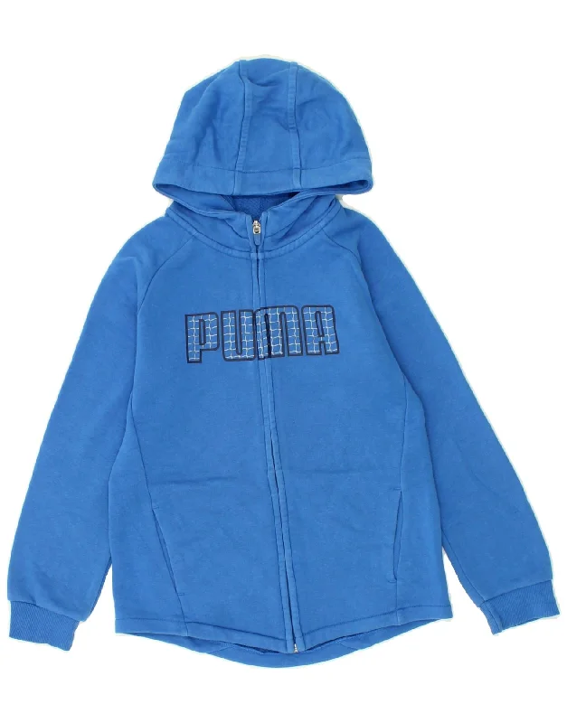 PUMA Boys Graphic Zip Hoodie Sweater 9-10 Years Blue Cotton Hoodie with Relaxed Fit Easy Casual