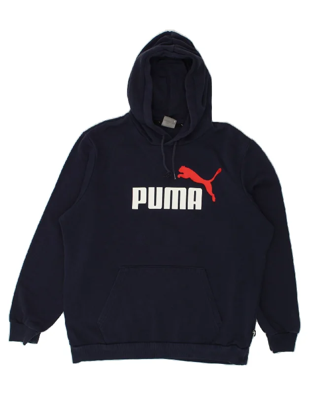 PUMA Mens Graphic Hoodie Jumper Large Navy Blue Cotton Hoodie with Full-Zip Functional Layering