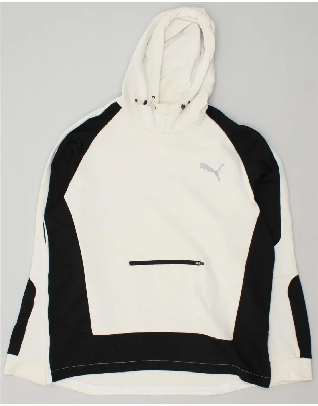 PUMA Mens Graphic Hoodie Jumper XL White Colourblock Cotton Hoodie with Cuffed Sleeves Snug Secure