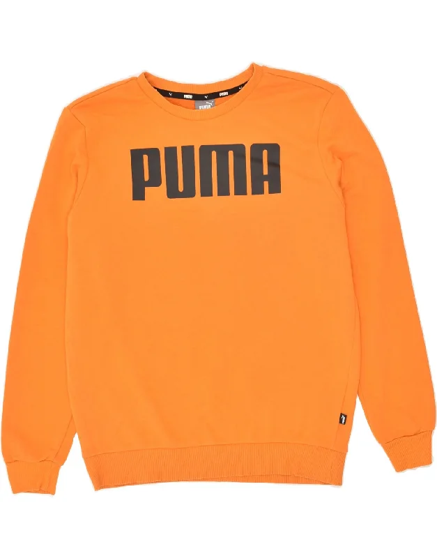 PUMA Mens Graphic Sweatshirt Jumper Medium Orange Cotton Hoodie with Button Classic Timeless