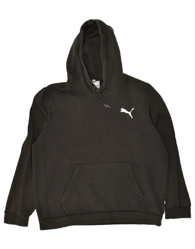 PUMA Mens Hoodie Jumper XL Black Cotton Hoodie with Puffed Sleeves Voluminous Trendy