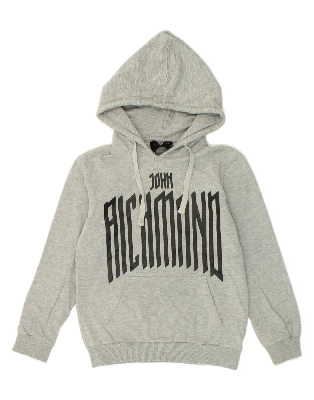 RICHMOND Boys Graphic Hoodie Jumper 9-10 Years Grey Cotton Hoodie with Ribbed Hem Stretchable Secure