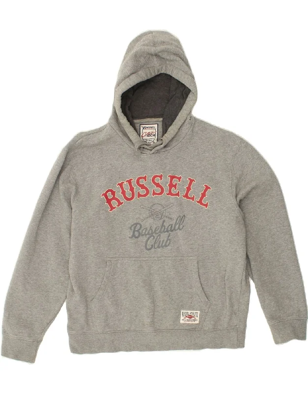 RUSSELL ATHLETIC Mens Graphic Hoodie Jumper Medium Grey Cotton Hoodie with Snap Buttons Easy Quick