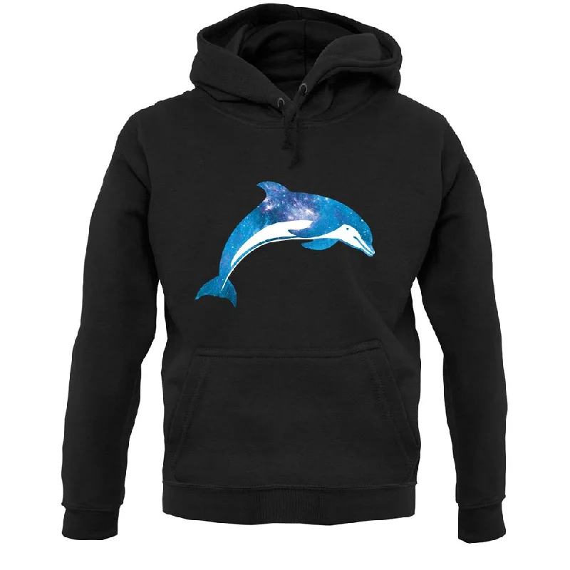 Space Animals - Dolphin Unisex Hoodie Hoodie with Hem Embroidery Detailed Premium