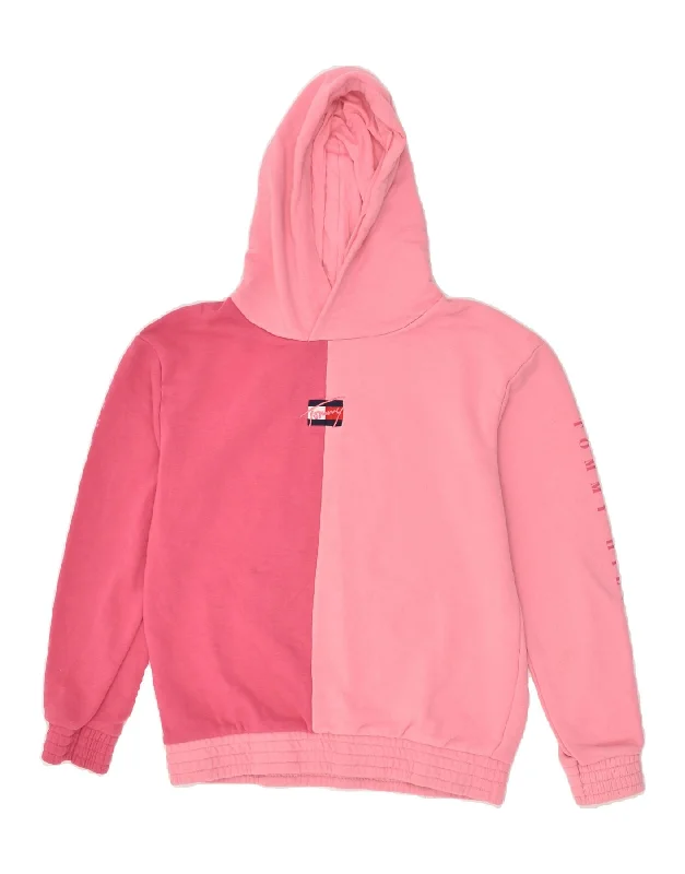 TOMMY HILFIGER Girls Graphic Hoodie Jumper 15-16 Years Pink Colourblock Hoodie with Sequins Glamorous Eye-catching