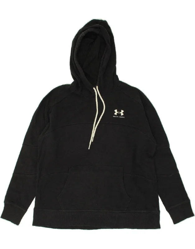 UNDER ARMOUR Womens Loose Fit Graphic Hoodie Jumper UK 14 Medium Black Hoodie with Distressed Vintage Worn