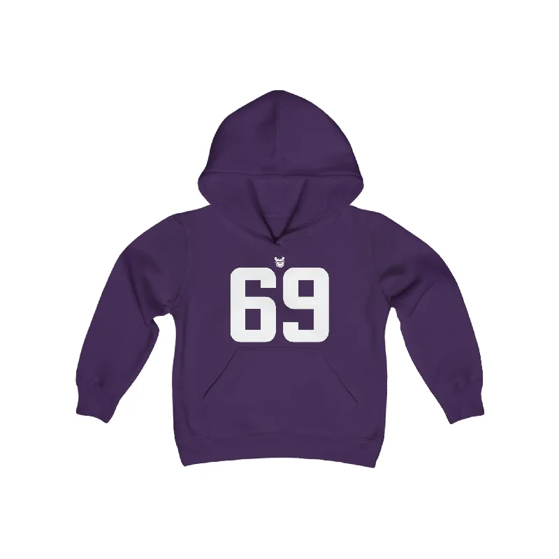 Youth Heavy Blend Hoodie - Jersey #69 Hoodie with Exposed Zipper Edgy Industrial