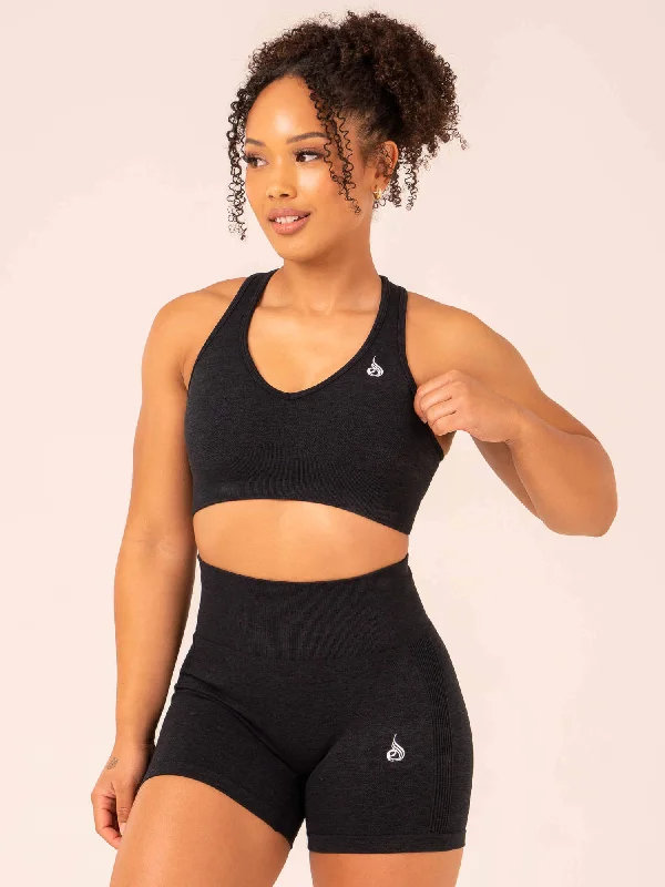 Aspire Seamless Sports Bra - Black Marl Soft Mesh Bra