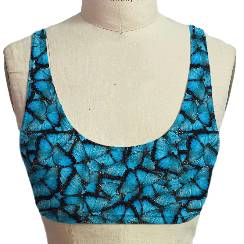 Blue Butterfly Micro Scoop Bra Sexy Mesh Bralette