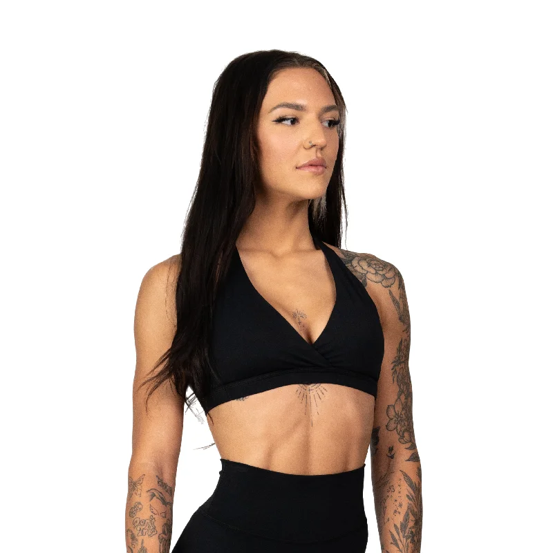 CORE HALTER SPORTS BRA - BLACK Stretchy Wireless Bra