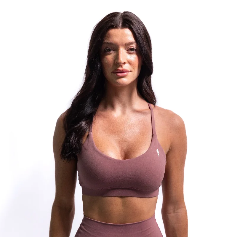 CORE V-NECK SPORTS BRA - MAUVE Soft Mesh Bra