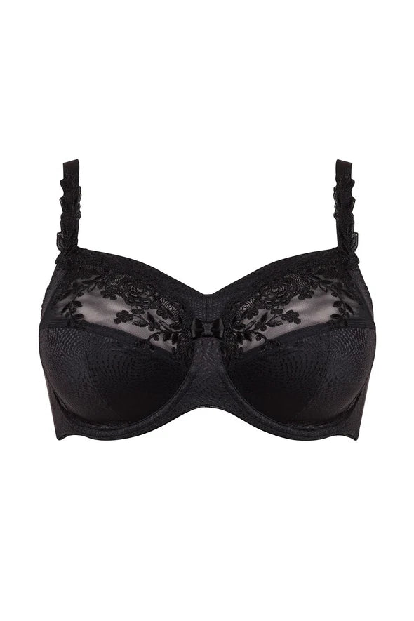 Ella Sheer Panel Underwire Bra In Black - Ulla Elegant Lace Lingerie