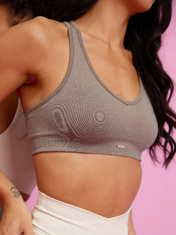 Focus Seamless Sports Bra - Taupe Marl Full Coverage Bralette