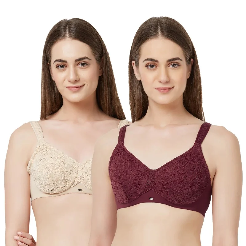 Full Coverage Non Padded Wired Lace Bra (Pack Of 2) FB-610 Trendy Sports Bra