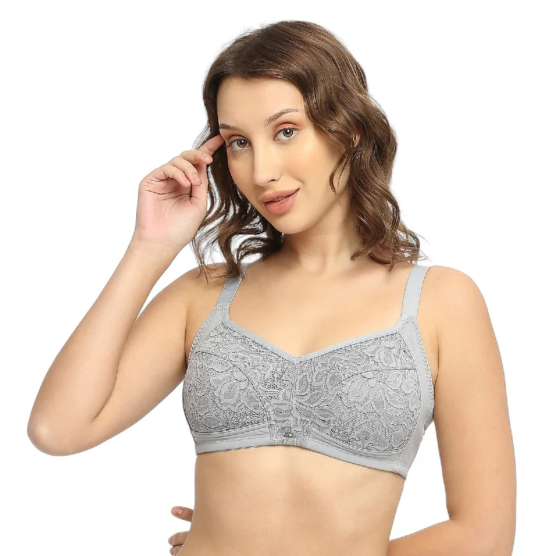 Full Coverage Non Padded Non Wired Lacy Bra-FB-709 Supportive Wireless Bra