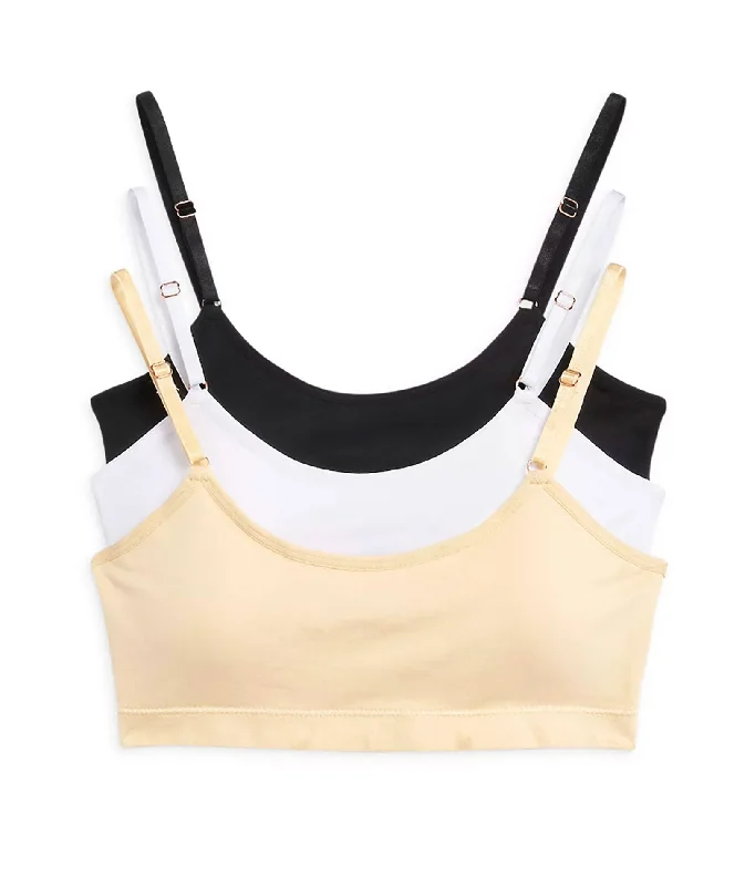 Katie J NYC Girls 3-Pack Seamless Bra Top- Nude, Black, White Sleek Push-Up Bra