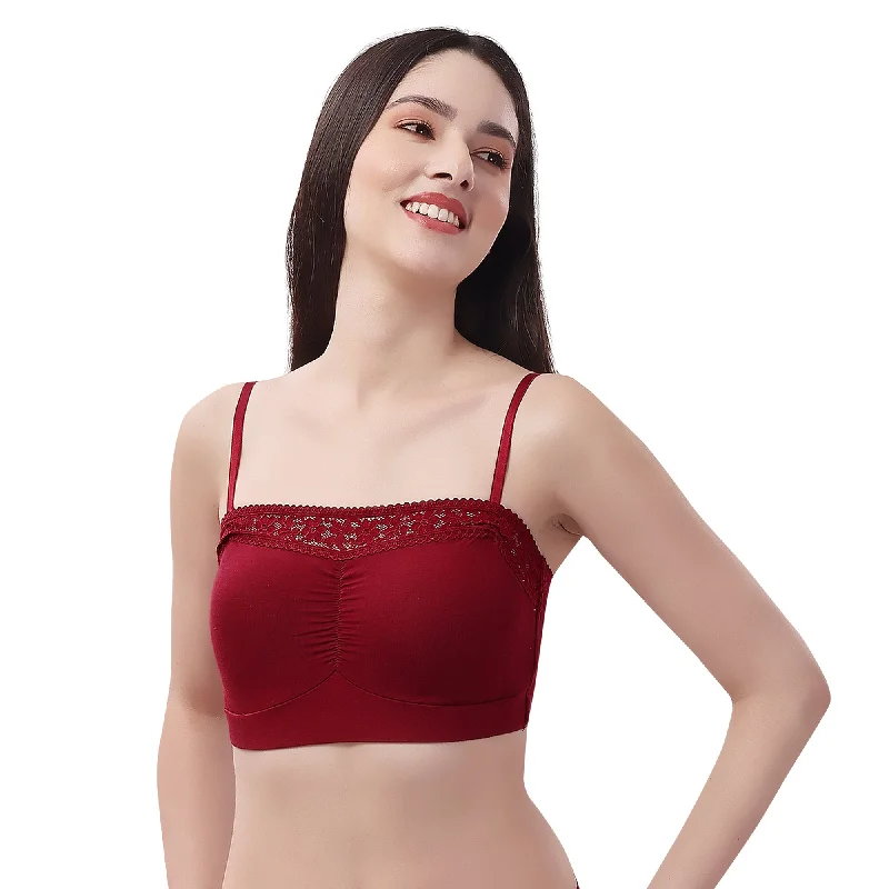 Non Wired Micro Modal Stretch Lacy Bandeau Bra with Removable Pads and Detachable Straps SC-11 Minimalist Wireless Bra