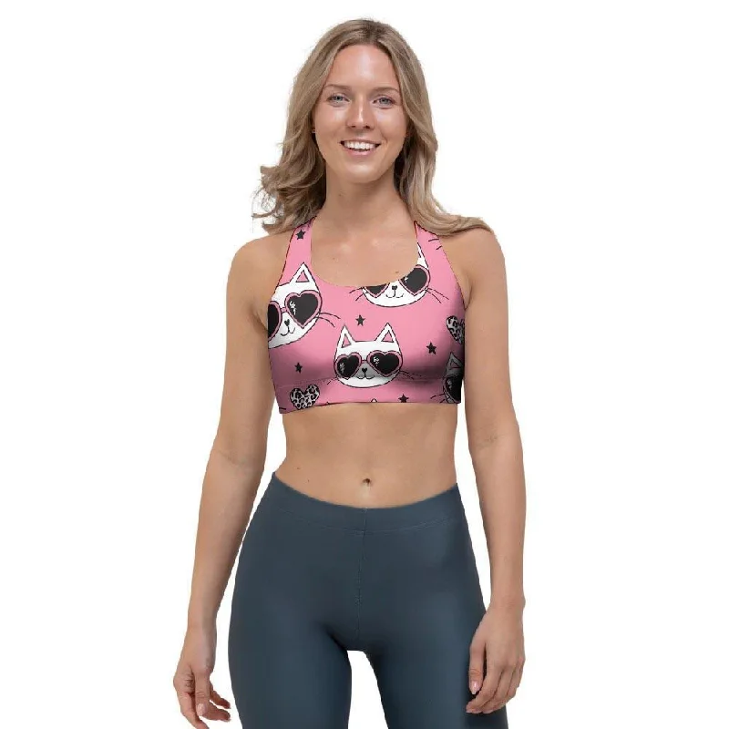 Pink Cat Print Sports Bra Classic Wire-Free Bra