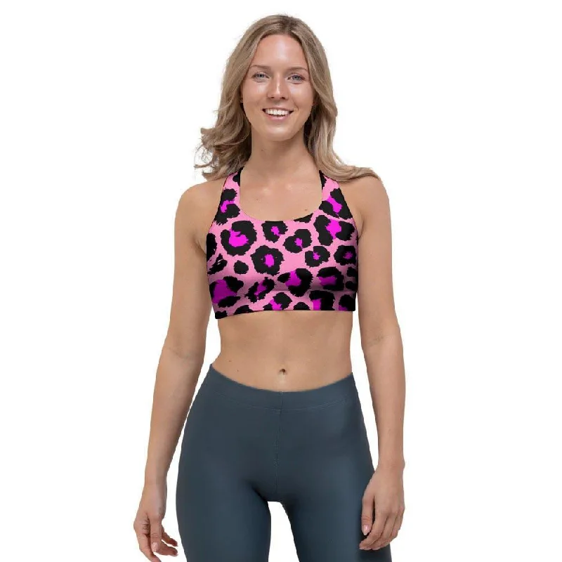 Pink Cheetah Leopard Sports Bra Push-Up Bralette Set