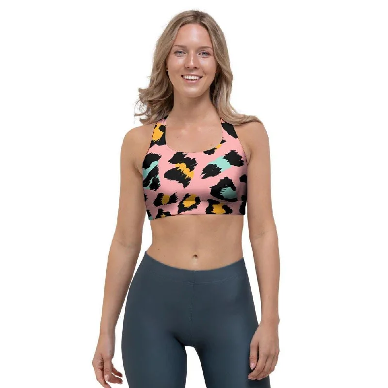 Pink Cheetah Print Sports Bra Sleek Sports Bra