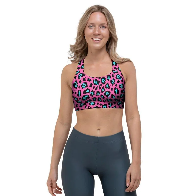 Pink Cheetah Sports Bra Sporty Compression Bra