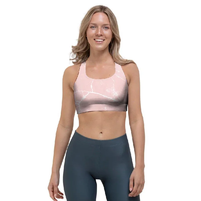 Pink Cracked Marble Sports Bra Simple Wireless Bra