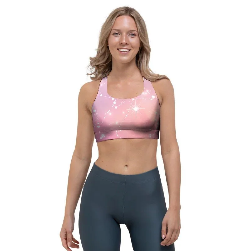 Pink Galaxy Stardust Sports Bra Breathable Comfort Bra