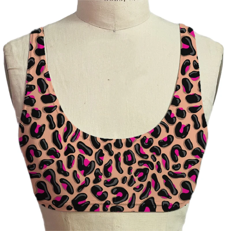 Pink Leopard Micro Scoop Bra Comfortable Active Bra