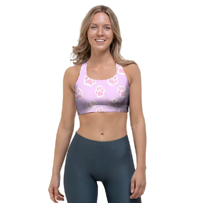 Pink Pastel Paw Sports Bra Push-Up Bra Set